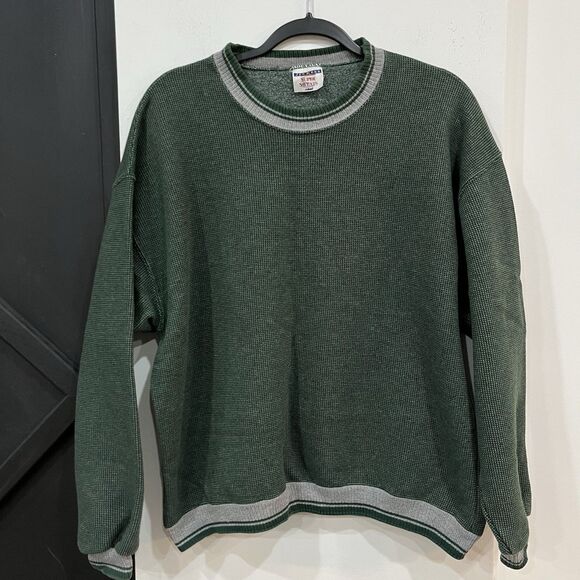 JERZEES Other - Vintage Jerzees Super Sweats Green Ringer Sweatshirt Striped Cuff Large